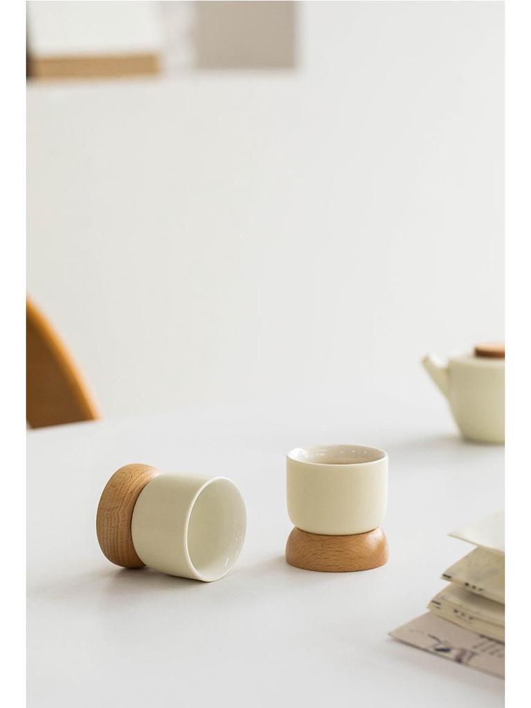 Japanese Minimalist Wooden Teacup Gift Set - Cream Style for Women, Personal Use, Tasting Cup