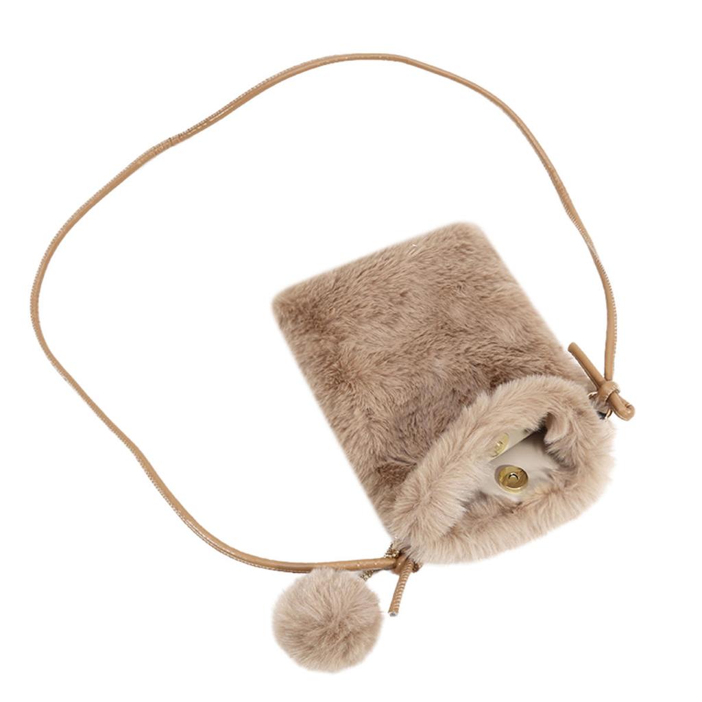 Women Plush Crossbody Bag Solid Color Mobile Phone Bags Versatile Mini Wallets Fashion Shoulder Bags Autumn Winter Coin Purse