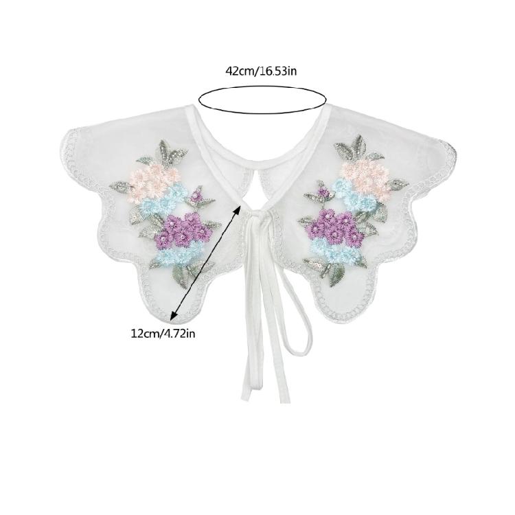 Embroidery Colorful Flower Detachable Collar Elegant Lace Shawl Faux Collar Capelet Scarf for Womens Clothing Accessory