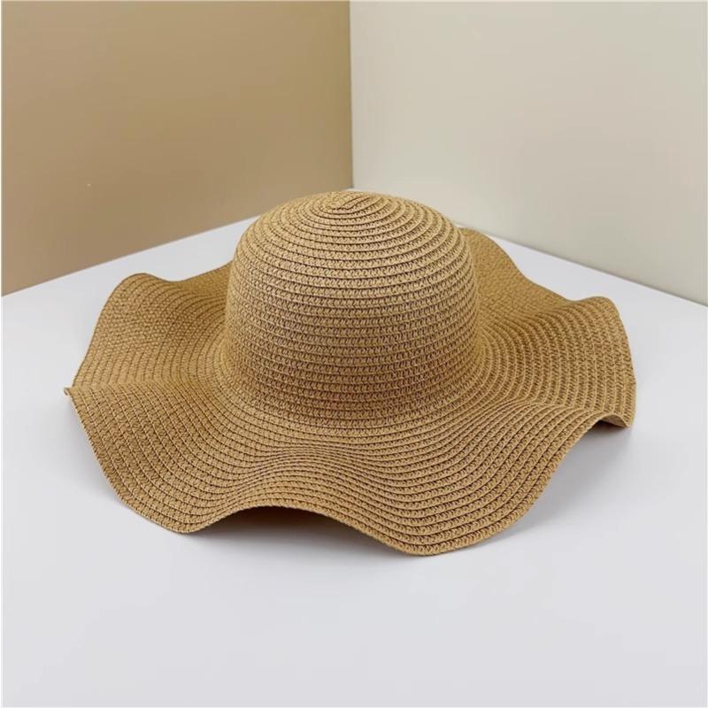 Wave edge lace bow straw hat women's summer brim sunshade sunscreen hat seaside hat hat embryo