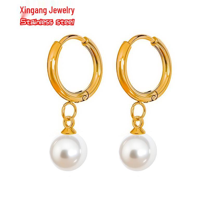 Titan-Perlenohrringe: Trendige koreanisch-inspirierte Hänge-Ohrklemmen für Damen mit einem einzigartigen Design.