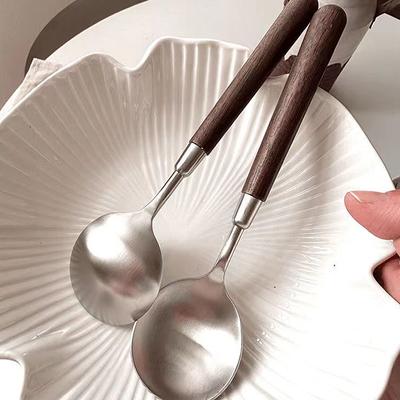 Stainless Steel Soup Spoon Creativity Portable Wood Grain Spoons For Ice Cream Dessert Scoops Tablespoon Kitchen Accessories