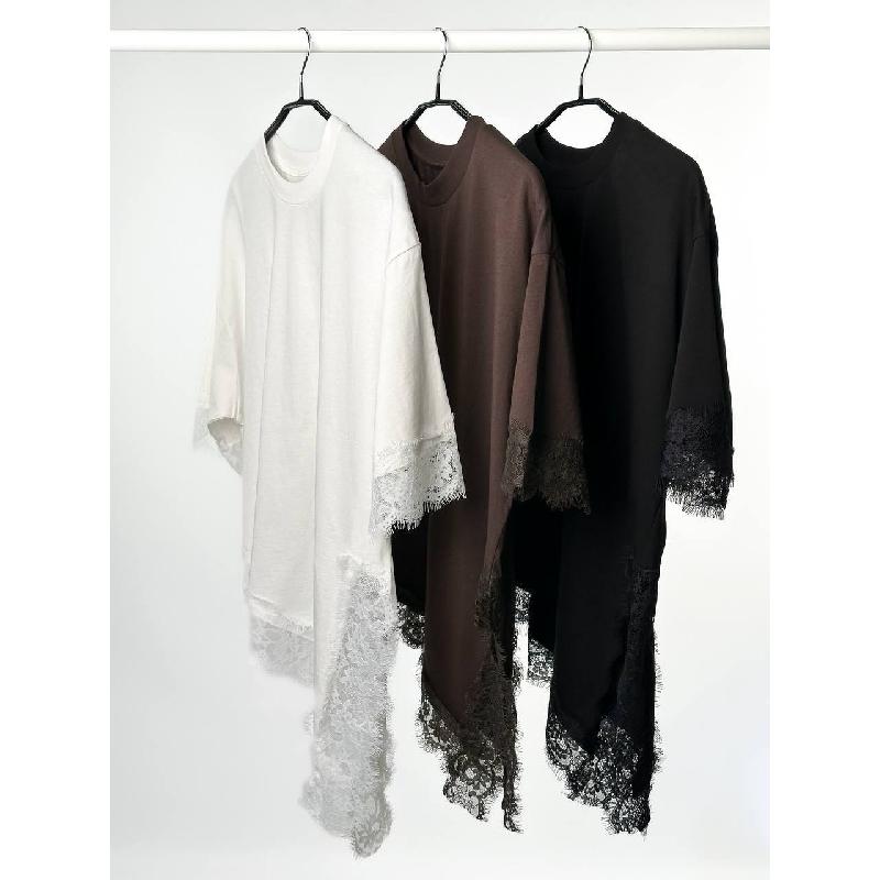 Women's 2026 New Fashion Casual Round Neck Lace Patchwork Solid Color Loose Short Sleeve T-Shirt