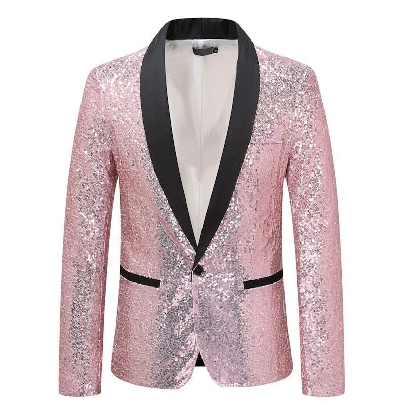 Men Sequined Blazer Casual Long Sleeve Suit Jacket