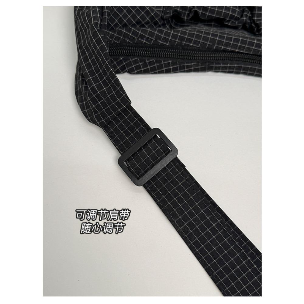 Składana torebka damska z regulowanym paskiem crossbody/na ramię i plisowanym designem z wieloma kieszeniami - Szkolna torba na książki w kratkę i paski
