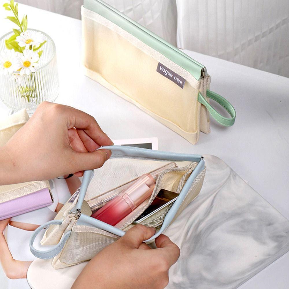 

PU Mesh Storage Bag Nylon Leaf Spring Bag Cute Transparent Makeup Bag Gift серый