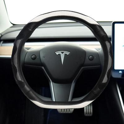 DERMAY för Tesla Model 3 2017 2018 Bilrattöverdrag Mikrofiberläder + Silikongel Bilinteriör