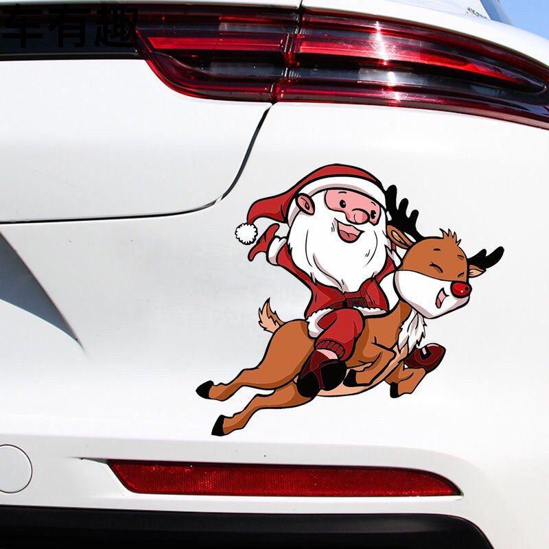 Christmas-themed Car Decals Featuring Santa Claus and Reindeer for Car Body Decoration and Window Stickers