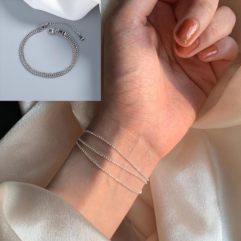 925 Silver Three-Layer Chain Circle Bracelet For Women Simple Exquisite Gift Wedding Accessories