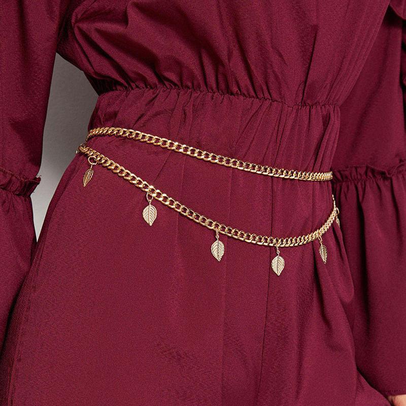 Bohemian Leaf Shell Metal Double Layer Waist Chain For Women With Elegant Design