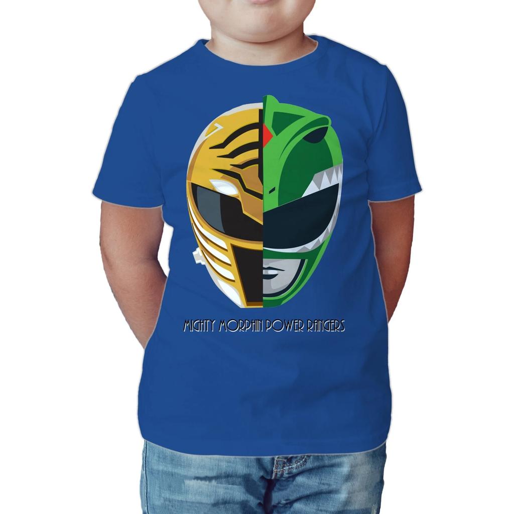 Power Rangers White Green Ranger Face Official Kids T-Shirt Mighty Morphin Shirt
