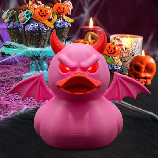 Demon Duck Figurine 3D Printed Devil Duck with Red Horns Bat Wings Halloween Gothic Collectible Statue Desktop Home Decor for Teens Adults