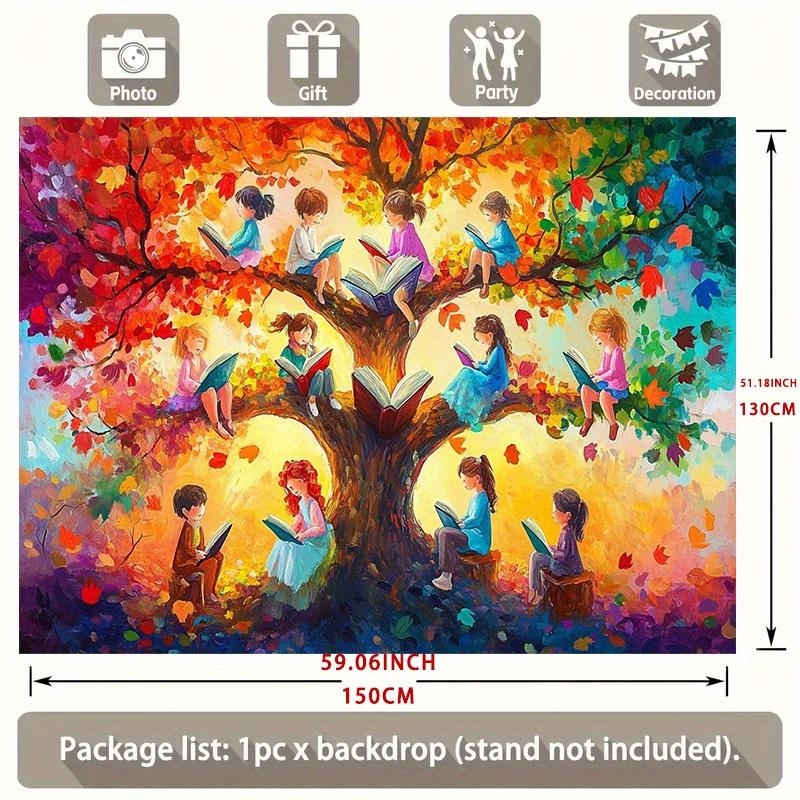 2D plane 1 piece of autumn reading tree party banner suitable for family room and seasonal party background