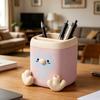 xiaobudian Pen Holder with Detachable Pencil Sharpener, Dual Compartments Organizer, Cartoon Penguin Design Office Desk Organizer