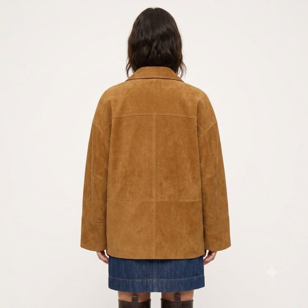 Veste Élégante pour Femme en Daim Véritable Cuir d'Agneau Marron Camel Faite à la Main