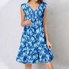 Abito Estivo da Donna Senza Maniche Scollo a V Stampa Abiti Corti Moda Casual Fluido Boho Volant A Linea Svasato Prendisole