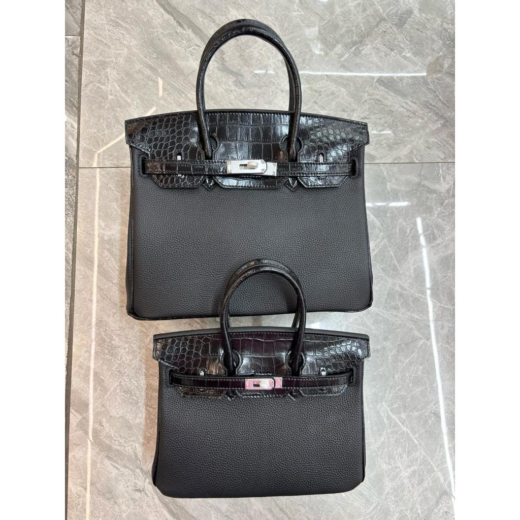 2026 New High-end Large-capacity Handbag Foreign Trade Top Layer Cowhide Pebble Pattern Splicing Crocodile Pattern Platinum Bag