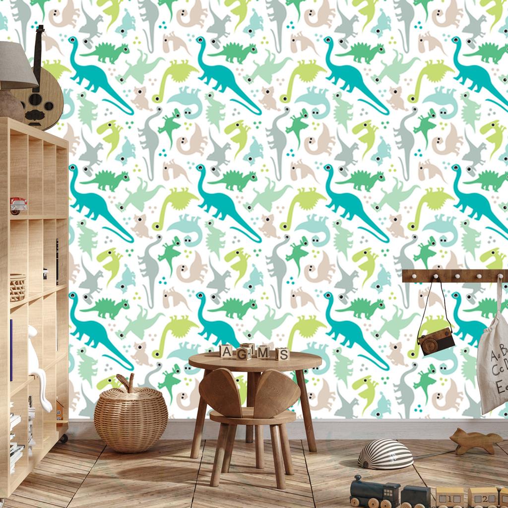 Colorful Dinosaurs and Dots Wallpaper for Living Room and Bedroom 50x1000
