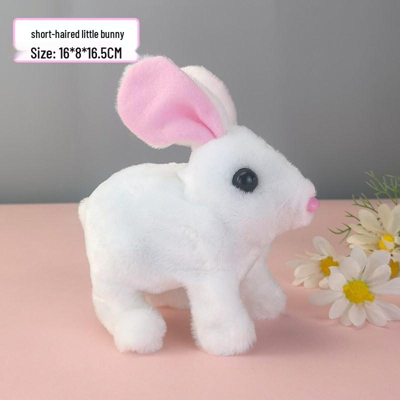Interactive White Plush Rabbit Toy: Walks, Cries, and Moves Ears