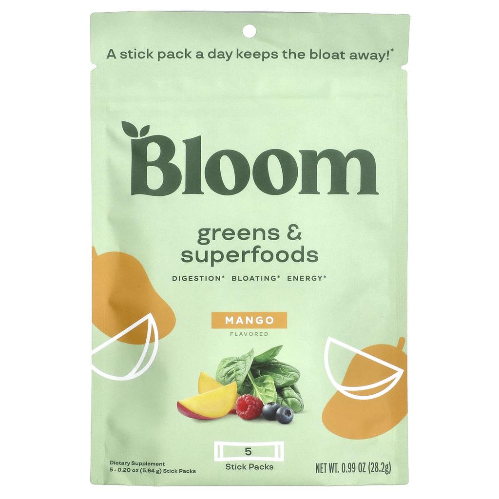 Bloom, Green & Super Food, Mango, 5 stick packs, 5.64 g (0.20 oz) each
