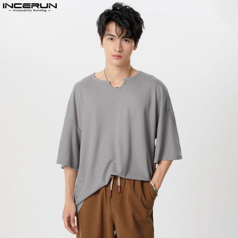 INCERUN Men Short Sleeve Knitted Loose T-shirts Casual Summer Tops