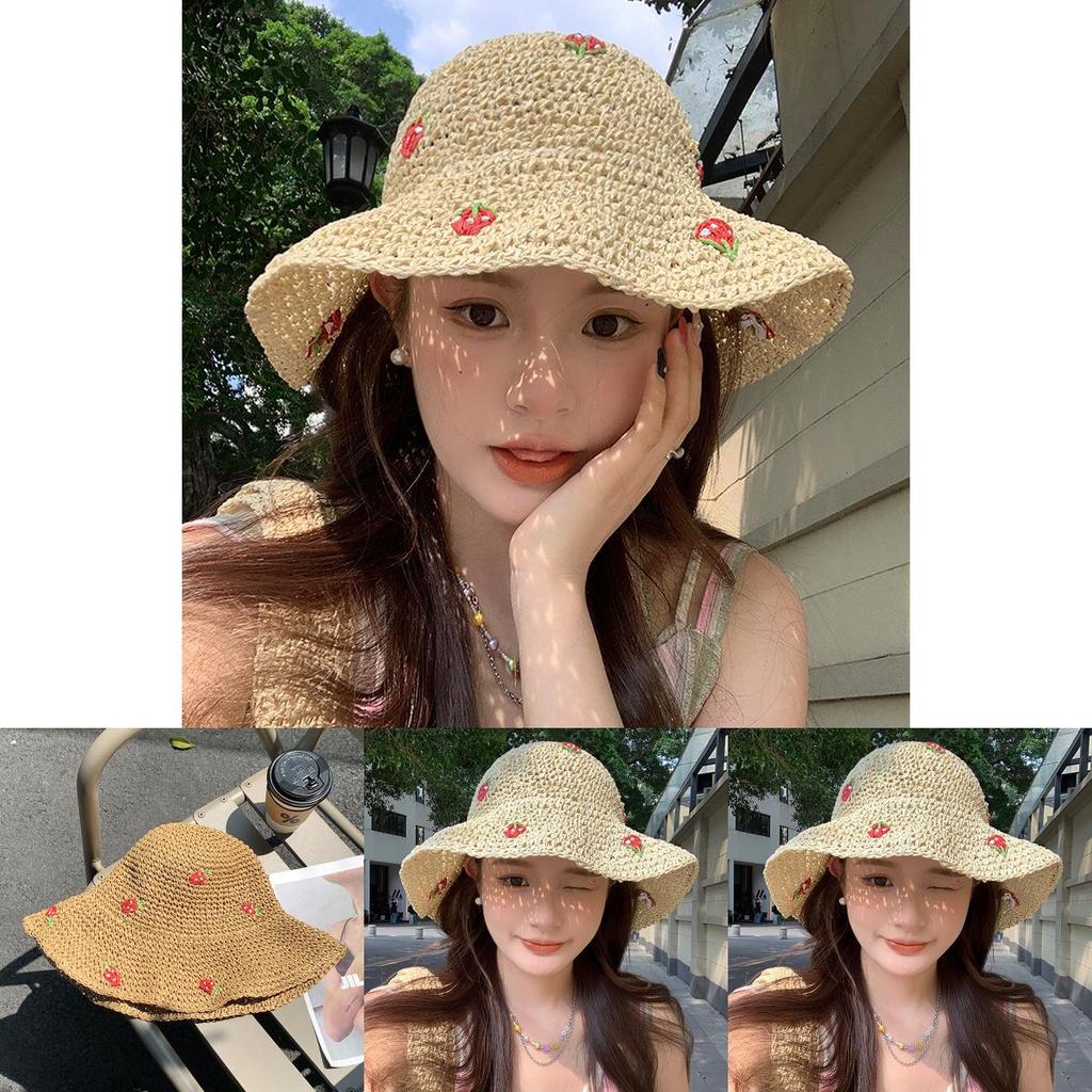 Stylish Woven Straw Hat For Women 2024 Summer Uv Protection And Sunshade Vacation Accessory
