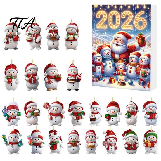 Weihnachts-Countdown-Aktivität Adventskalender 2026, Schneemann 24-Tage-Box mit Acryl-Anhänger Partygeschenke Anhänger, Festlicher Baumschmuck, Feiertagsgeschenk für