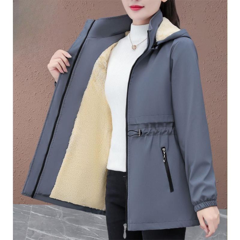 Winter Plus Velvet Thickened Mid-length Windbreaker Ladies Korean Version of The Autumn and Winter Warm Jacket