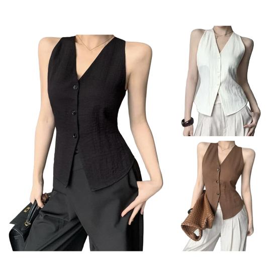 Women's Halter V-Neck Vest Backless Single Breasted Sleeveless Vest Asymmetrical Hem Vest
