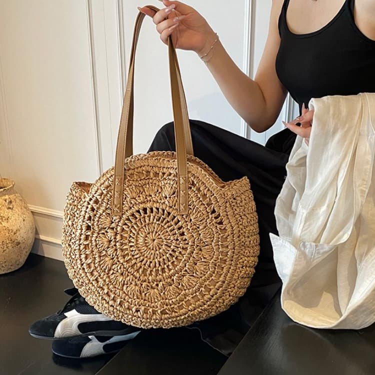 Round Straw Bag Women's Shoulder Beach Bag