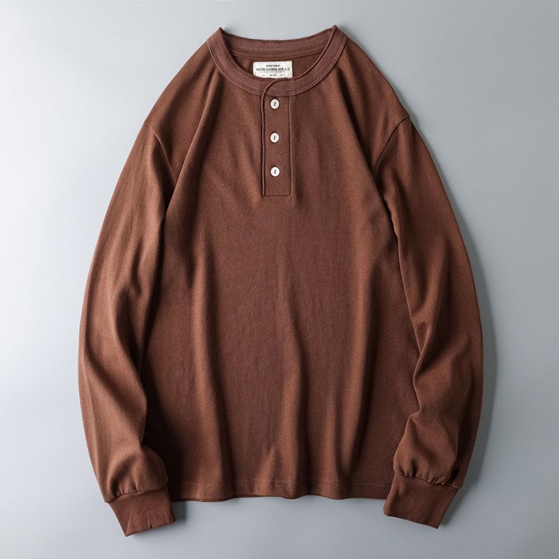 Heavy Cotton Long-Sleeved T-shirt Original Order Henley Shirt