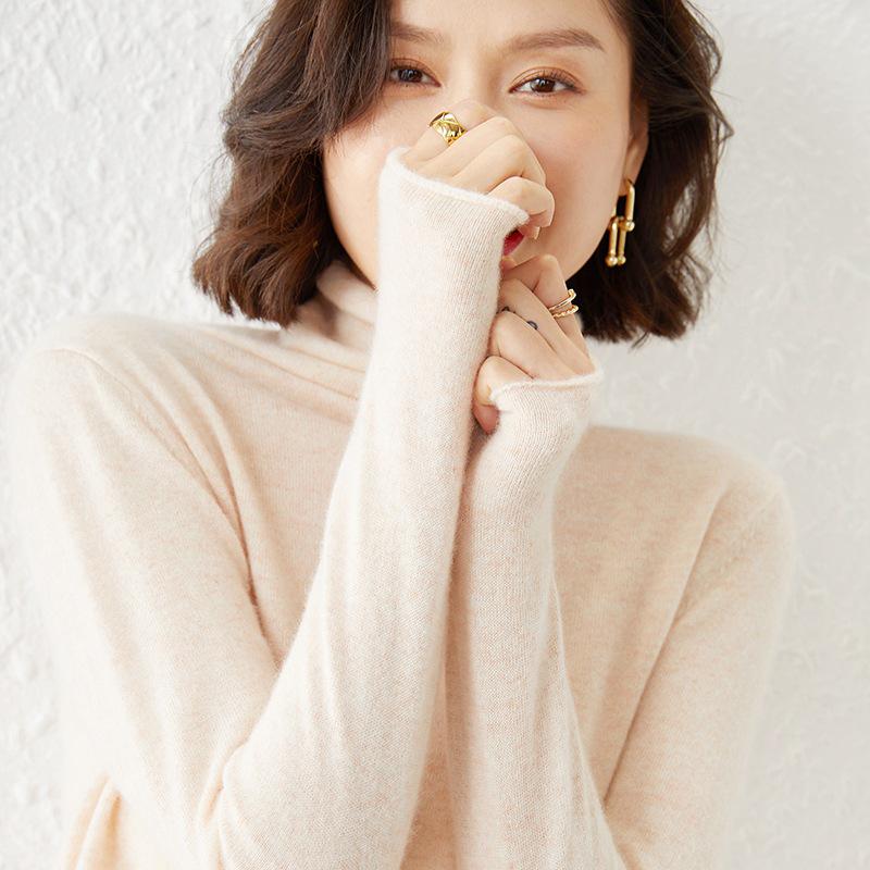 Women's Long Sleeve High Neck Knit Sweater - Loose Autumn/Winter Pullover Top