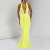 Women's Neck Deep V Backless Maxi Dress with Waist Tie Sash
