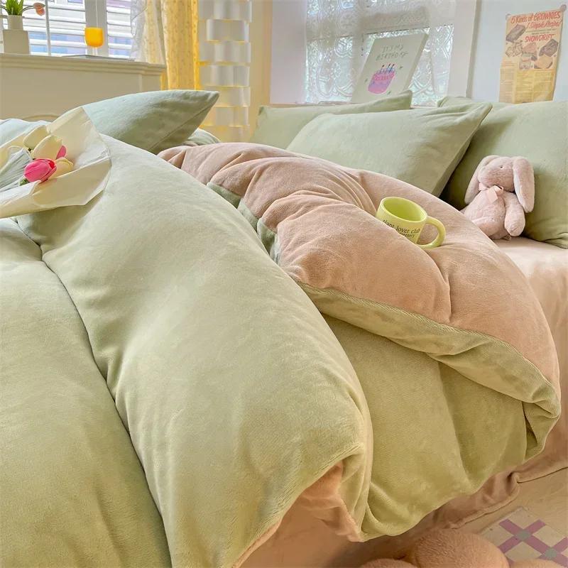 Simple Milk Fleece Warm Autumn Winter Duvet Cover Set 220x240 Soft Fluffy Queen Bedding Set Plush Warmth Blanket Cover Sets Cozy