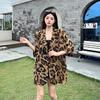 Summer Ladies Premium Retro Fashion Leopard Print Loose Short Sleeve Shirt Casual Blazer Coat Outerwear