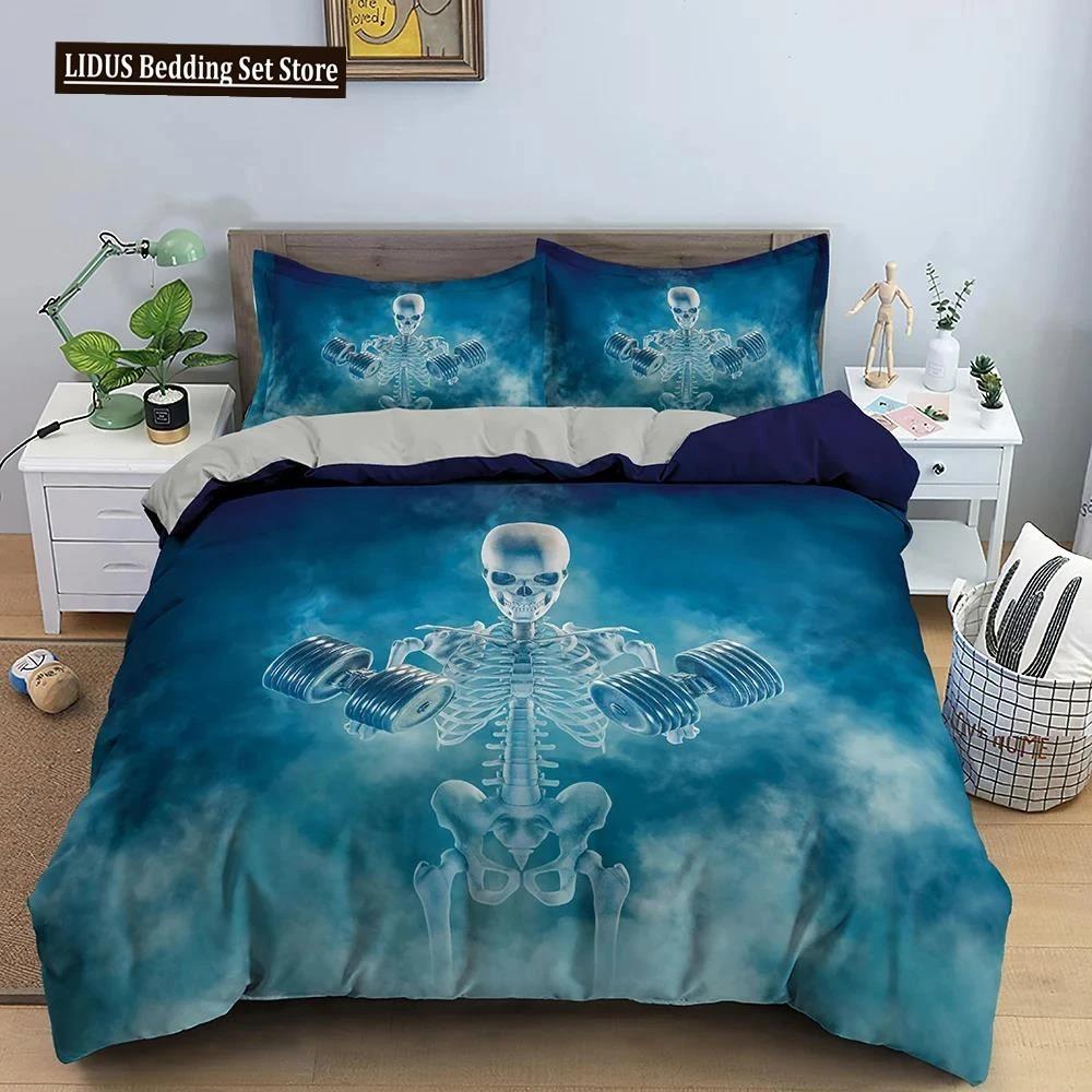 3D Skeleton Bedding Set Skull Duvet Cover 23Pcs Quilt Cover With Pillowcase Queen King Size Soft Microfiber Fabric Bedclothes