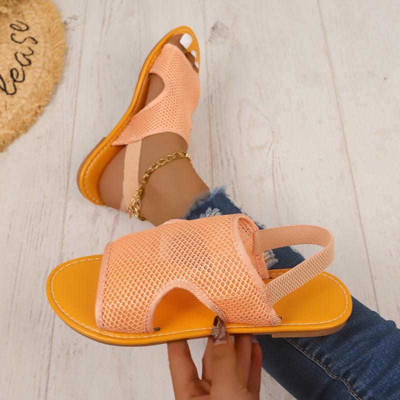 Large size sandals women's summer new flat-bottomed breathable mesh sandals cool slippers