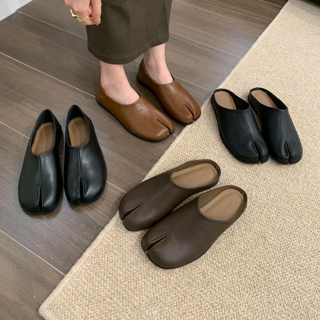 Fashion Bailamos Women Tabi Ninja Slip On Flats Split Toe Slippers Round Toe Shallow Lazy Slip On Boat  Mules Shoes Soft Loafers Mujer