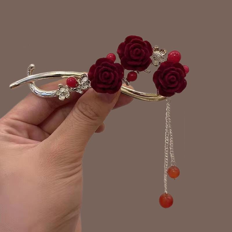 Ancient Style Lily Tulip Tassel Twist Hair Clip for Hanfu Updo