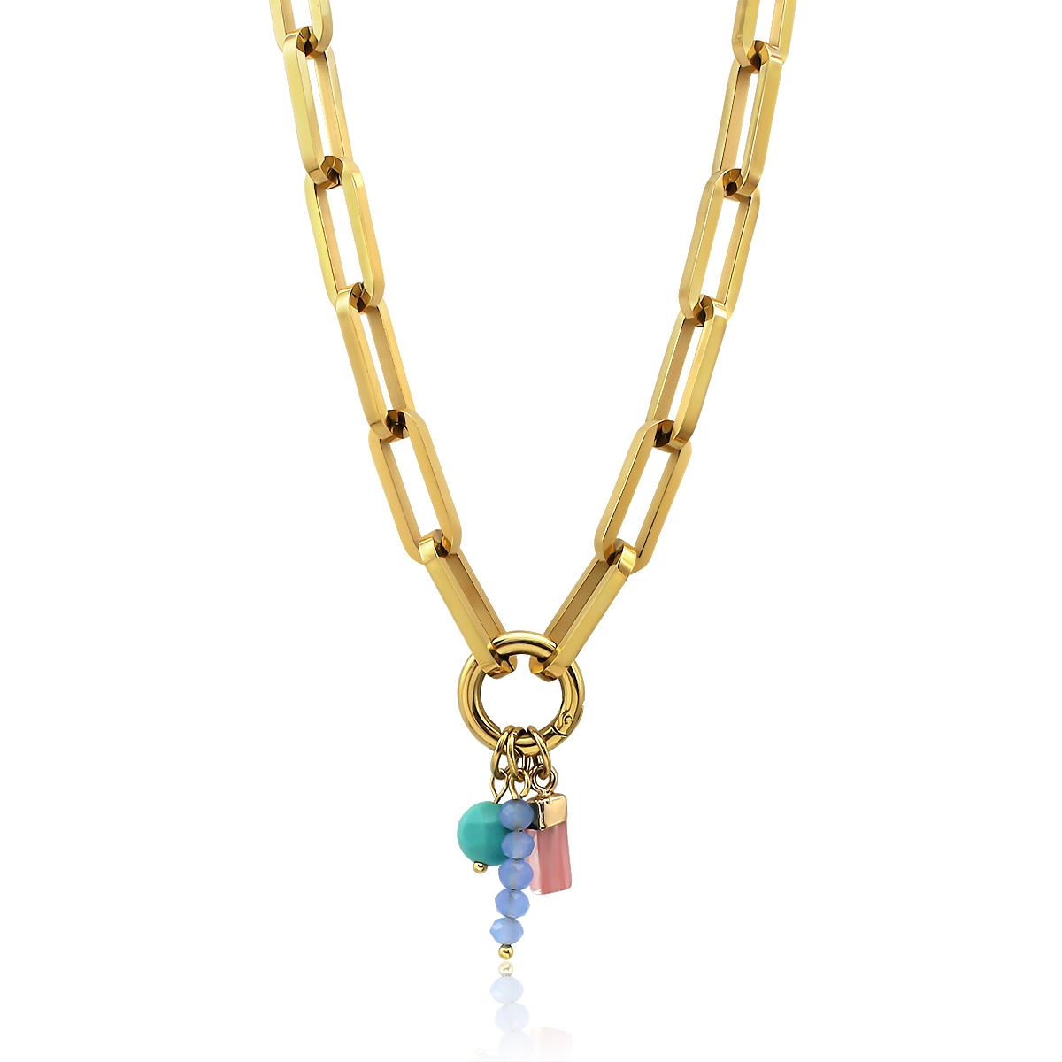 

Luxury Colorful Women s Simple Necklace Gold Plated Multi Pendant European American Multi-pendant Zircon Main Stone Necklaces MULTI