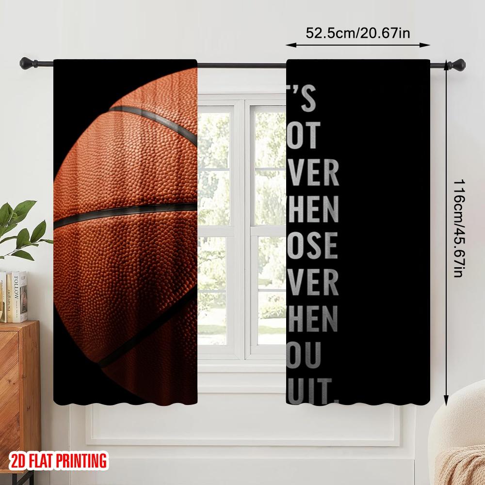 2pcs 2D flat printing Drapes Basketball Motivational Quote Fabric Without Electricity Family Party Use for General Festive and