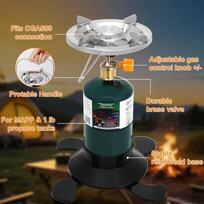 Portable Propane Camping Stove, Single Burner with Adjustable Flame & Foldable Base – Compact Backpacking Cooker for Hiking and