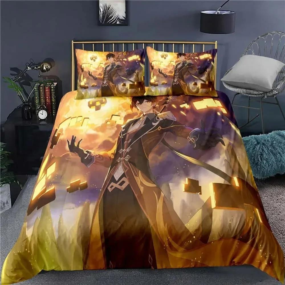 New Anime Genshin Impact 3D Bedding Set Duvet Cover Sheet Printed Bed Set Pillowcase Bed Full Queen King Size Comforter Bedroom