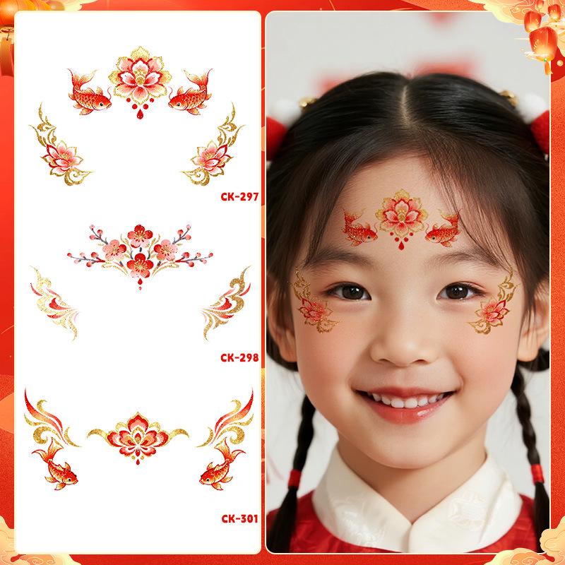 New Year Glitter Tattoo Stickers for Kids: Non-toxic, Easy to Clean, High-End, Cute Forehead Designs.