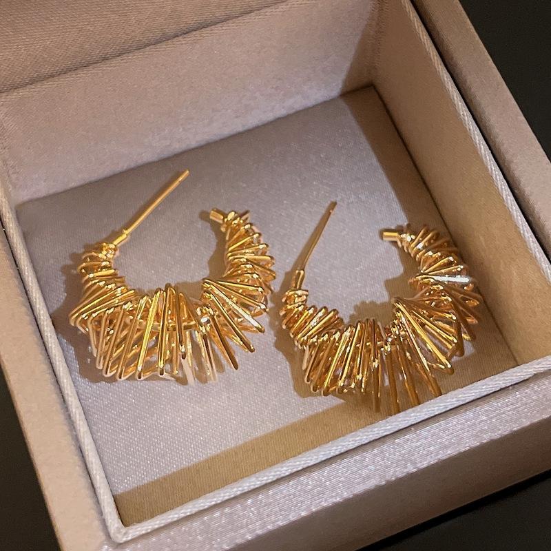 Vintage  Color Irregular Distorted C-Shaped Stud Earrings For Women Fashion Statement Stainless Steel Earring Jewelry