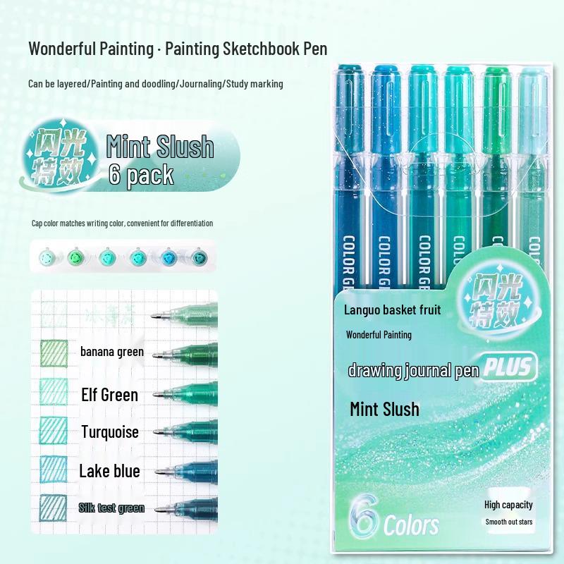 Blue Fruit Glitter Pen & Cartoon Artist Retro Paintbrush - DIY Color Journal for Students
