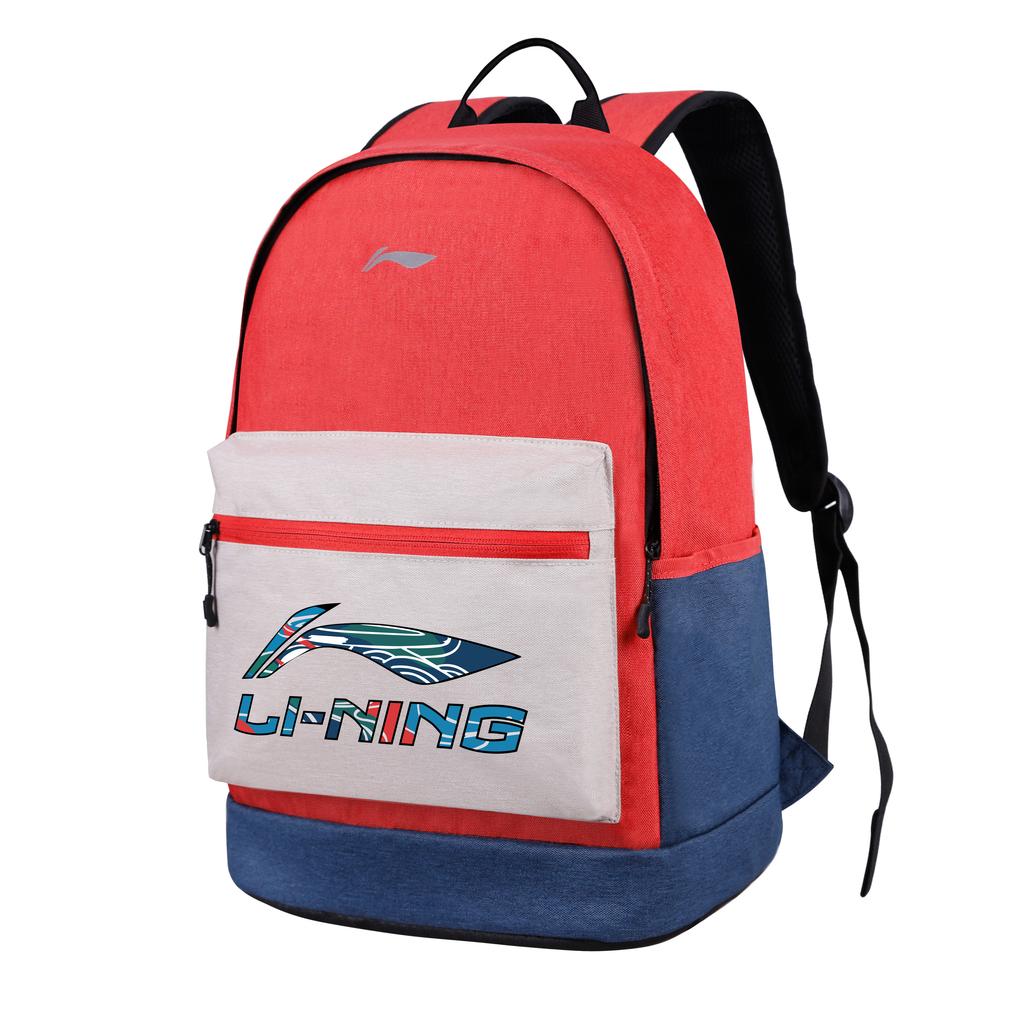 Li-Ning 25L Lightweight Travel Polyester Backpack Unisex Backpack Red White YBSU167-8A2