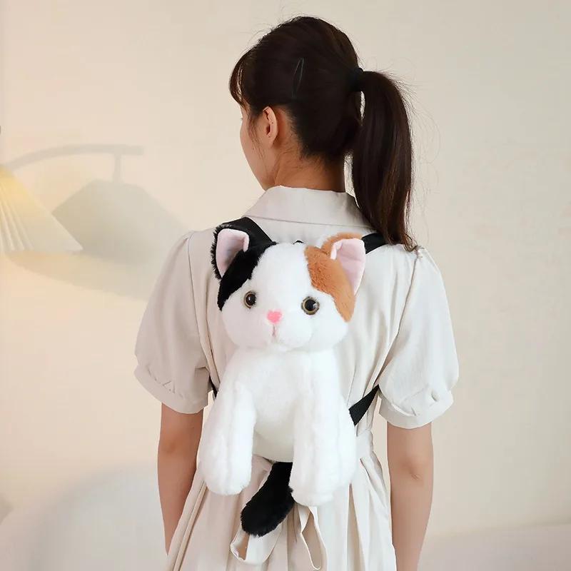 Super Cute Trendy And Fashionable Cat BackpackPlush Cat Backpack Pure Handmade Simulation Cat Shopping Bag For Birthday Gifts