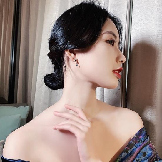 Women Faux Sapphire Rhinestone Alloy Cross Ear Stud Earrings Jewelry Gift