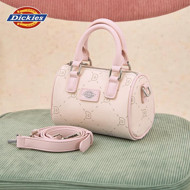 Dickies Crossbody Bag, Women's Shoulder Bag, Mini Floral Round Bucket Boston Bag, Handheld Bag, Commuter Travel Bag, Peach Pink